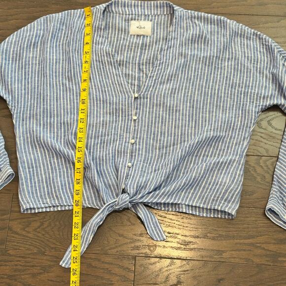 RAILS Sloane Linen Blue Azure Stripe Front Tie Top Shirt Size Large - Picture 7 of 9